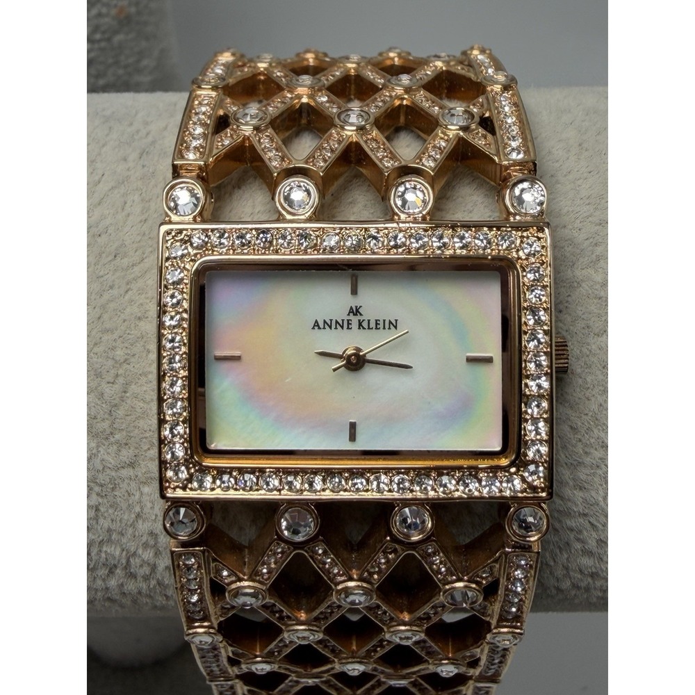 Anne Klein 10/8882 New Battery Ladies MOP Watch 29MM 6.25" Crystals Rose Gold